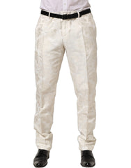 Dolce & Gabbana White Floral Men Dress Formal Trouser Pants - IT56 | XXL
