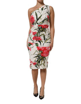 Dolce & Gabbana White Floral One Shoulder Sheath Dress - Dresses
