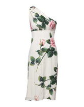 Dolce & Gabbana White Floral One Shoulder Sheath Midi Dress - IT36|XXS - Dresses