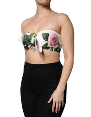 Dolce & Gabbana White Floral Print Cropped Bustier Corset Top - IT42|M - Tank Tops
