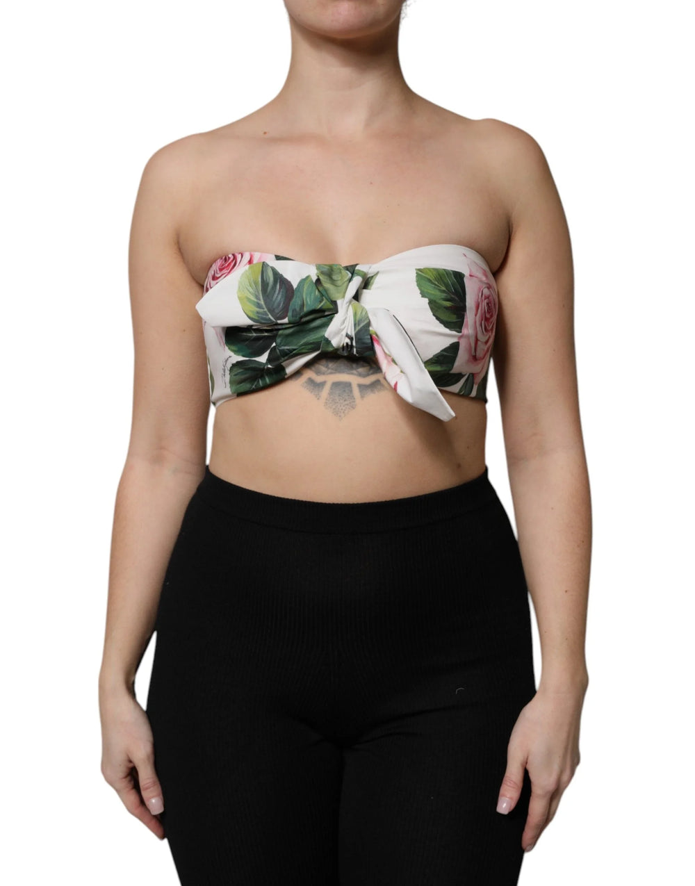 Dolce & Gabbana White Floral Print Cropped Bustier Corset Top - IT42|M - Tank Tops