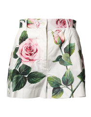 Dolce & Gabbana White Floral Print High Waist Hotpants Short - IT38 | XS