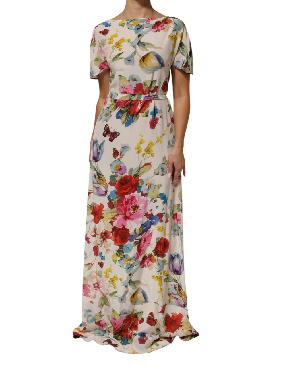 Dolce & Gabbana White Floral Print Silk Sheath LongGown Dress - IT40|S - Dresses