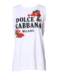 Dolce & Gabbana White Floral Printed Cotton Sleeveless T-shirt - IT40|S - T-Shirts