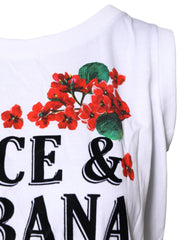 Dolce & Gabbana White Floral Printed Cotton Sleeveless T-shirt - IT40|S - T-Shirts