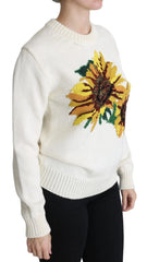 Dolce & Gabbana White Floral Wool Pullover Sunflower Sweater - IT36 | XS - Sweaters