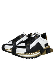 Dolce & Gabbana White Gold Black Leather SUPER KING Sneakers Shoes - Sneakers