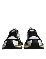 Dolce & Gabbana White Gold Black Leather SUPER KING Sneakers Shoes - Sneakers