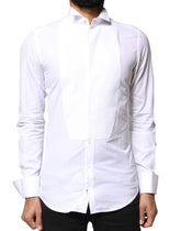 Dolce & Gabbana White GOLD Cotton Poplin Bib Formal Men Dress Shirt - IT39 | S - Shirts