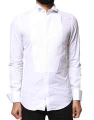 Dolce & Gabbana White GOLD Cotton Poplin Bib Formal Men Dress Shirt - IT39 | S - Shirts