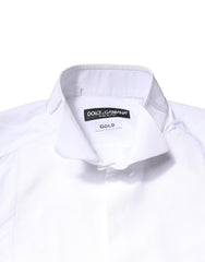 Dolce & Gabbana White GOLD Cotton Poplin Bib Formal Men Dress Shirt - IT39 | S - Shirts