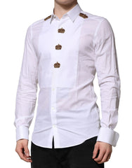 Dolce & Gabbana White GOLD Crown Cotton Dress Formal Shirt - IT37 | XS - Shirts
