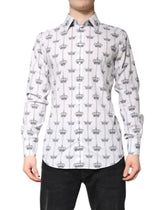 Dolce & Gabbana White GOLD Crown Cotton Dress Formal Shirt - IT43 | 2XL - Shirts