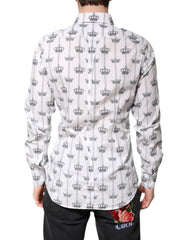 Dolce & Gabbana White GOLD Crown Cotton Dress Formal Shirt - IT43 | 2XL - Shirts