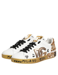 Dolce & Gabbana White Gold Crystal Portofino Sneakers Shoes - Sneakers