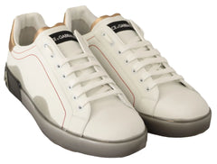 Dolce & Gabbana White Gold Leather Low Top Sneakers Casual Shoes - Sneakers