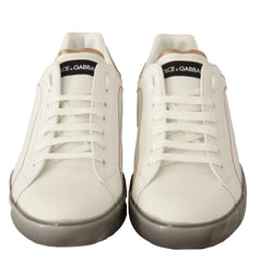 Dolce & Gabbana White Gold Leather Low Top Sneakers Casual Shoes - Sneakers