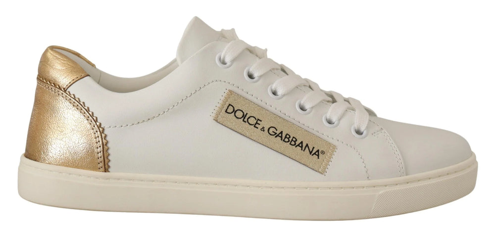 Dolce & Gabbana White Gold Leather Low Top Sneakers - EU35/US4.5 - Sneakers