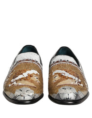 Dolce & Gabbana White Gold Sequined Slip On Loafers Shoes - EU43/US10