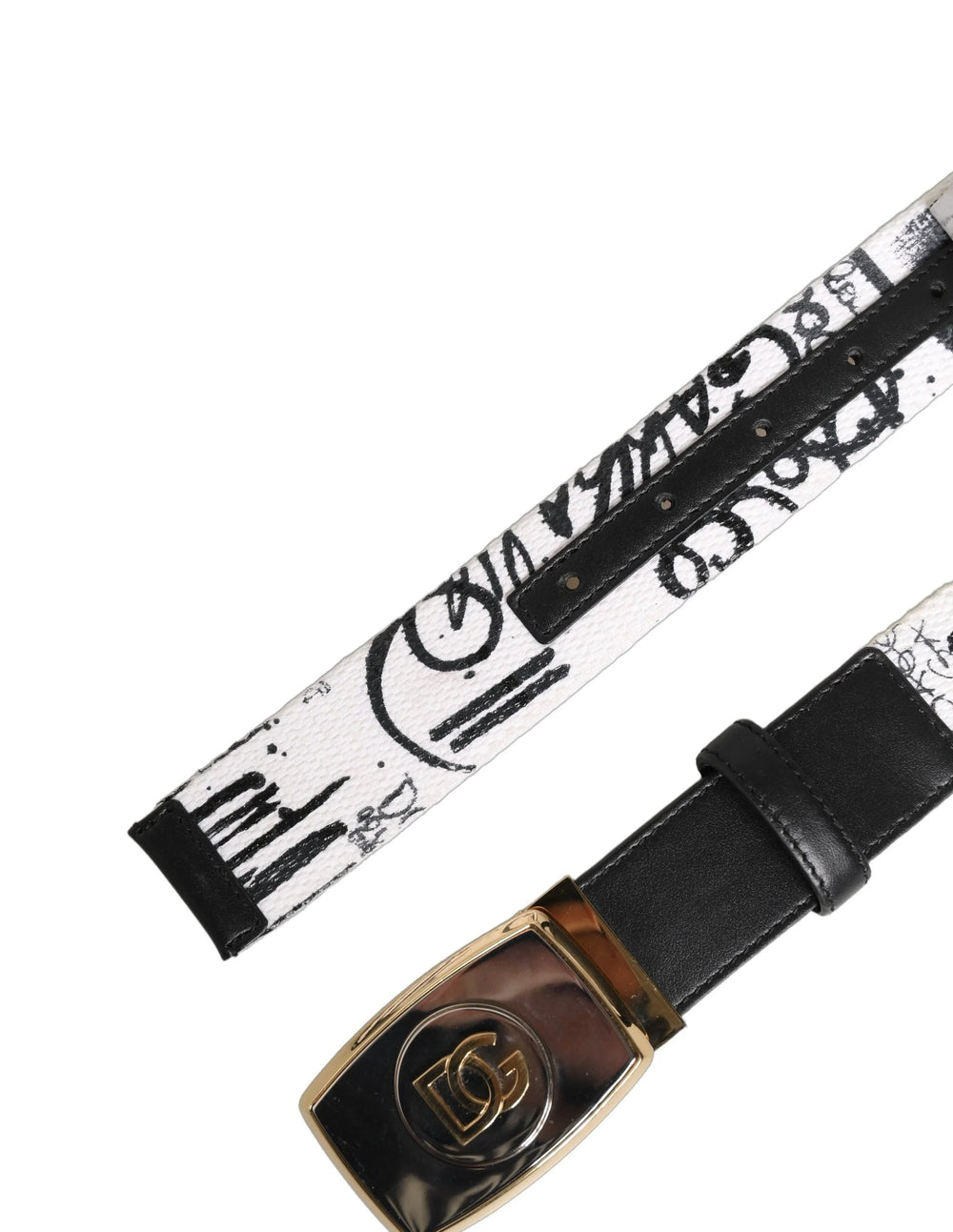 Cinto Dolce & Gabbana Branco com Estampa Graffiti, Fivela de Metal Dourado - 90 cm / 36 Polegadas - Cintos