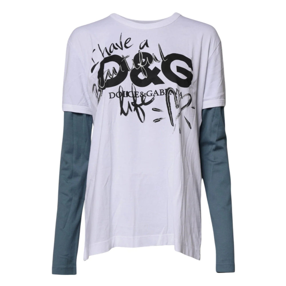 Dolce & Gabbana White Graphic Print Cotton Crew Neck T-shirt - T-Shirts