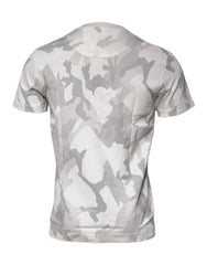 Dolce & Gabbana White Gray Camouflage Cotton Crew Neck T-shirt - T-Shirts