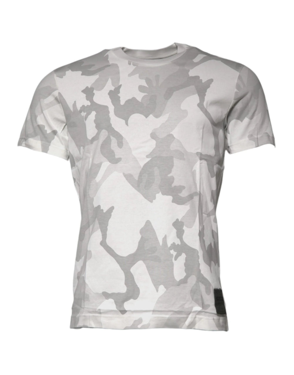 Dolce & Gabbana White Gray Camouflage Cotton Crew Neck T-shirt - T-Shirts