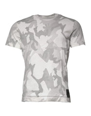 Dolce & Gabbana White Gray Camouflage Cotton Crew Neck T-shirt - T-Shirts