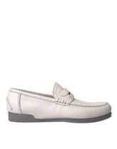 Dolce & Gabbana White Gray Leather Slip Mocassin Shoes Loafer - Flats