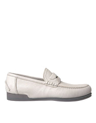Dolce & Gabbana White Gray Leather Slip Mocassin Shoes Loafer - Flats