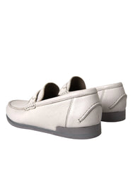 Dolce & Gabbana White Gray Leather Slip Mocassin Shoes Loafer - Flats
