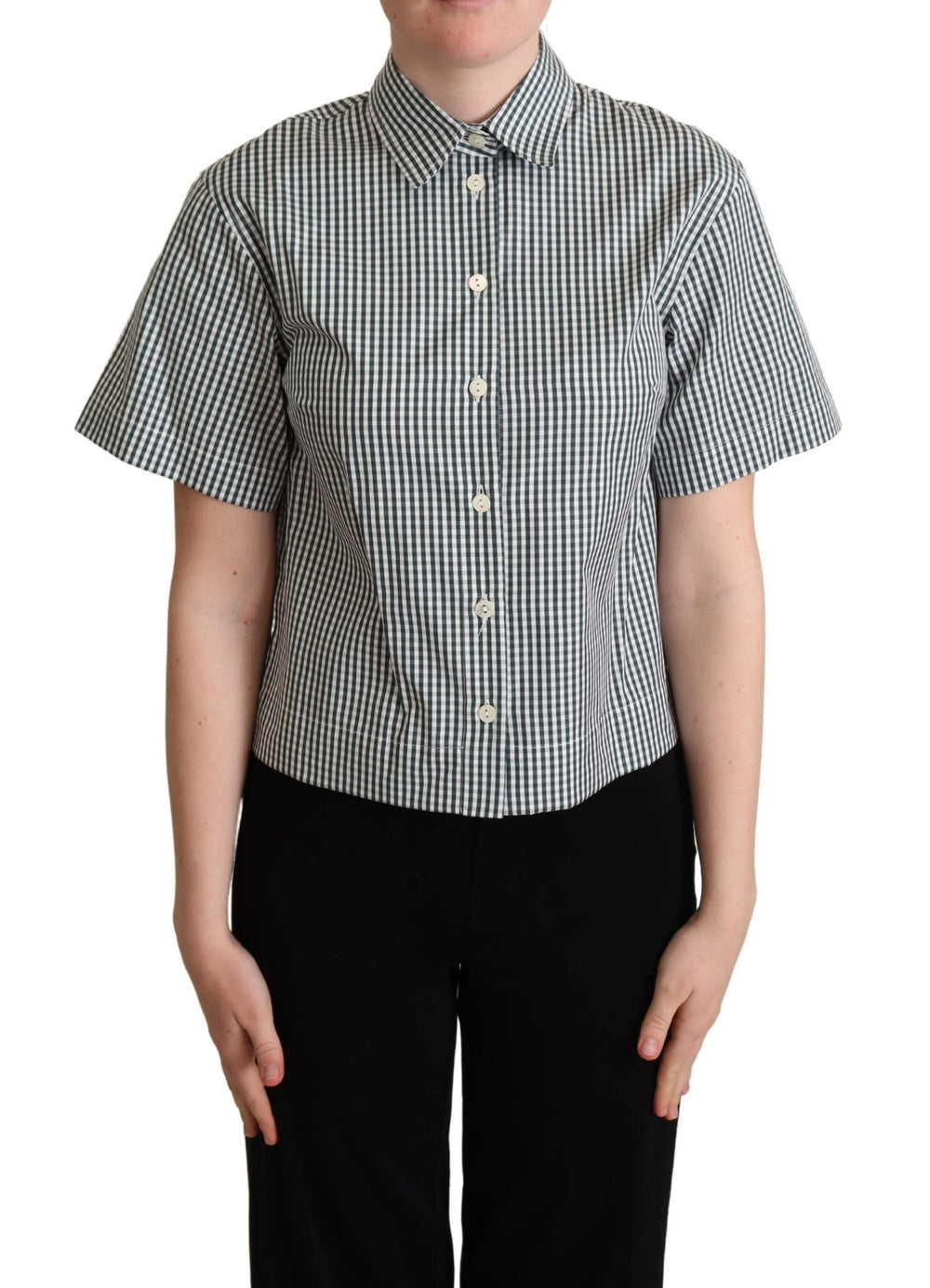 Dolce & Gabbana White Green Cotton Check Shirt Blouse Top - Polos