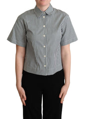 Dolce & Gabbana White Green Cotton Check Shirt Blouse Top - Polos