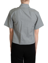 Dolce & Gabbana White Green Cotton Check Shirt Blouse Top - Polos