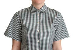 Dolce & Gabbana White Green Cotton Check Shirt Blouse Top - Polos