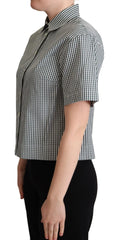 Dolce & Gabbana White Green Cotton Check Shirt Blouse Top - Polos