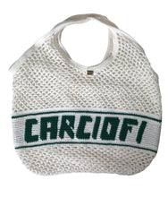 Dolce & Gabbana White Green Knitted Cotton Logo Shopping Tote Bag - Tote Bags