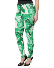 Dolce & Gabbana White Green Leaf High Waist Pants - Trousers