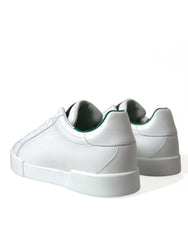 Dolce & Gabbana White Green Leather Portofino Sneakers Shoes - EU39.5/US6.5 - Sneakers
