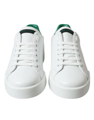 Dolce & Gabbana White Green Leather Portofino Sneakers Shoes - EU39.5/US6.5 - Sneakers