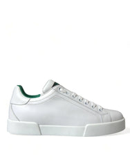 Dolce & Gabbana White Green Leather Portofino Sneakers Shoes - EU39.5/US6.5 - Sneakers