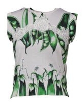 Dolce & Gabbana White Green Pea Print Sleeveless Blouse Top - IT36|XXS - Blouses