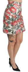 Dolce & Gabbana White Green Red Floral High Waist Mini Skirt - Skirts