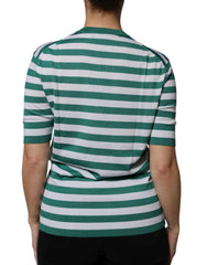 Dolce & Gabbana White Green Stripe Leaf Crew Neck T-shirt - IT36 | XS - T-Shirts