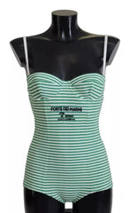 Dolce & Gabbana White Green Stripes One Piece Beachwear Swimwear - IT1 | XS - One-Piece Swimsuits
