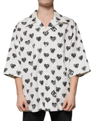 Dolce & Gabbana White Heart Print Short Sleeve Casual Shirt - IT43 | 2XL - Shirts