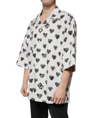 Dolce & Gabbana White Heart Print Short Sleeve Casual Shirt - IT43 | 2XL - Shirts