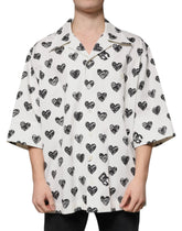 Dolce & Gabbana White Heart Print Short Sleeve Casual Shirt - IT43 | 2XL - Shirts
