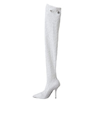 Dolce & Gabbana White Heels Stiletto Knee High Boots Shoes - Boots