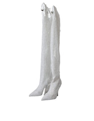 Dolce & Gabbana White Heels Stiletto Knee High Boots Shoes - Boots